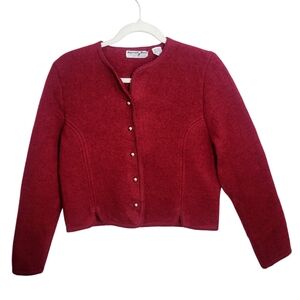 Carroll Reed Women's Cropped Vintage Cranberry Button Up Cardigan Size 8